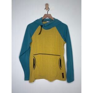 Melanzana Micro Grid Fleece Pullover Hoodie Women's Medium Teal Yellow